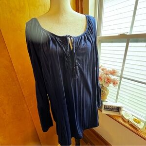 French Laundry Womans Navy Blue Hobo Tassel Tunic Top Size 3X NWT